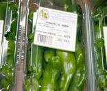 Pimiento Padrón envasado en tarrinas.
